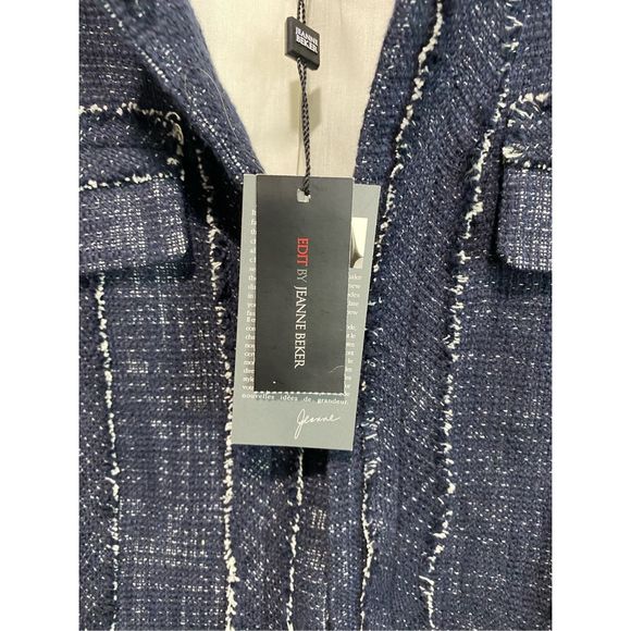 NWT Size 16, Jeanne Beker blue and white distressed cotton/linen blend blazer. - Picture 5 of 6